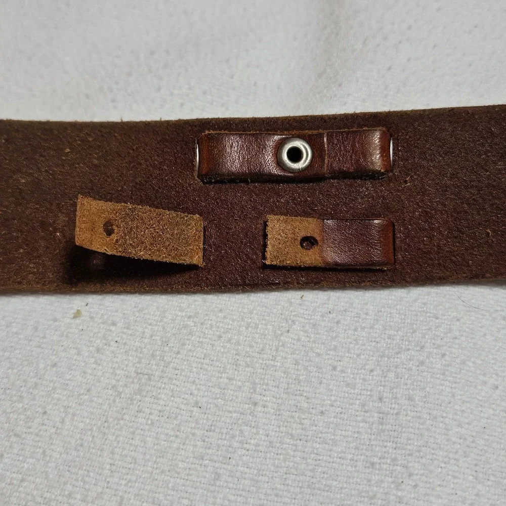 Mens Rugged Brown Genuine Leather Belt Riveted Distressed Workwear Size Large